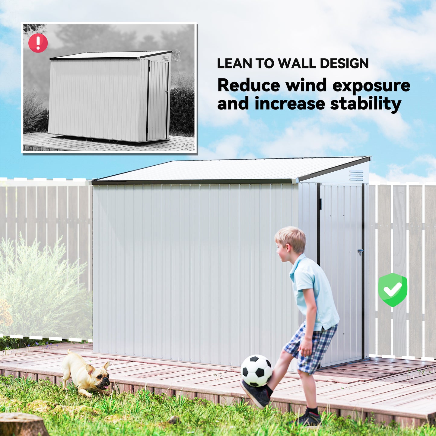 Outdoor Storage Shed Lean to Shed Outdoor Metal Tool Shed with Lockable Door and Air Vents, Dark Grey