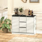 Buffet Cabinet with Soft-Close Hinges, Modern Sideboard with 3 Drawers and 2 Adjustable Shelves, White Wood Grain
