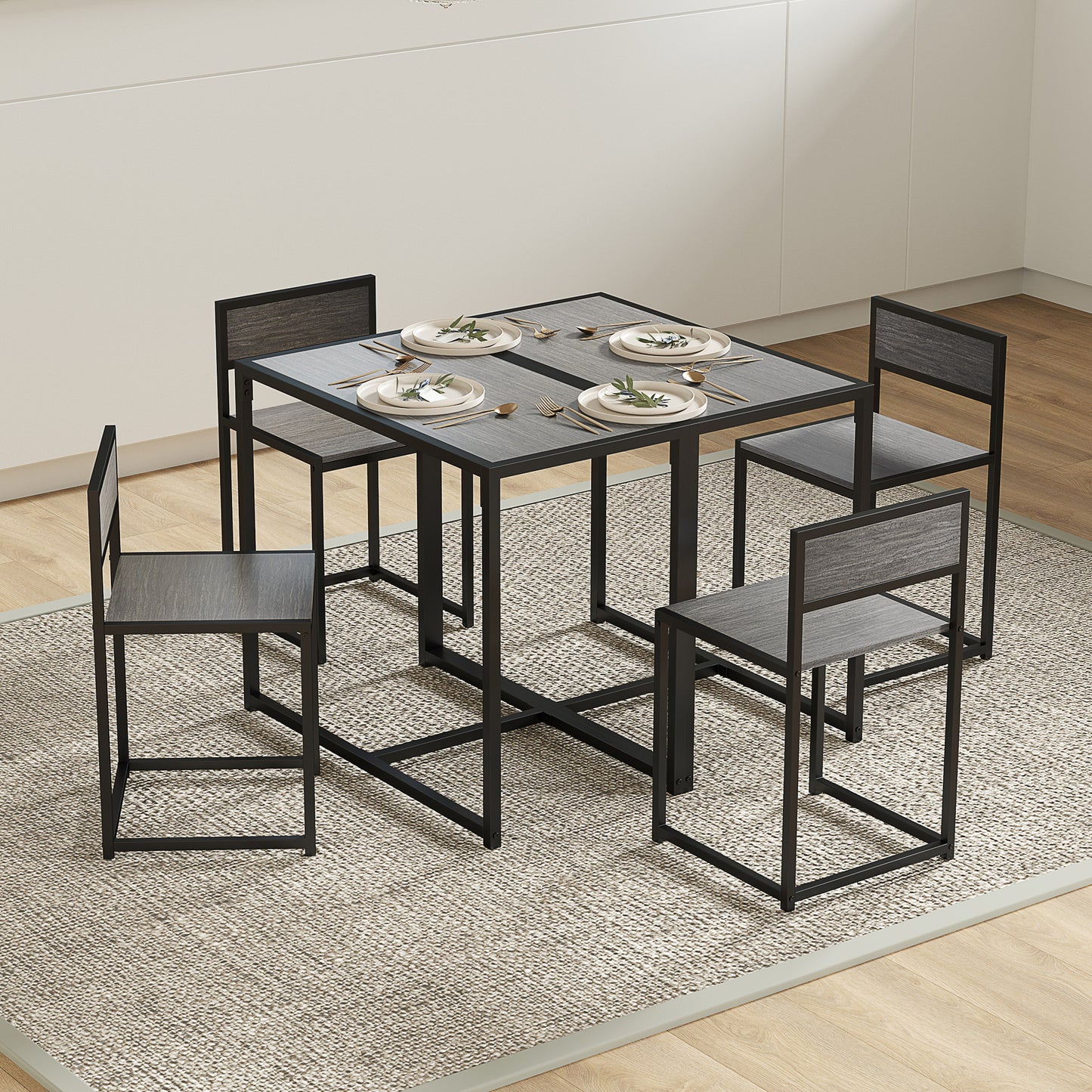Dining Table Set, Industrial Dining Set for 2, Kitchen Table and Chairs for Small Space, Dining Room Table with Chairs