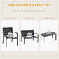 4-Piece Patio Furniture Set with Glass Top Coffee Table, Breathable Mesh Seat & Backrest for Garden, Balcony, Black