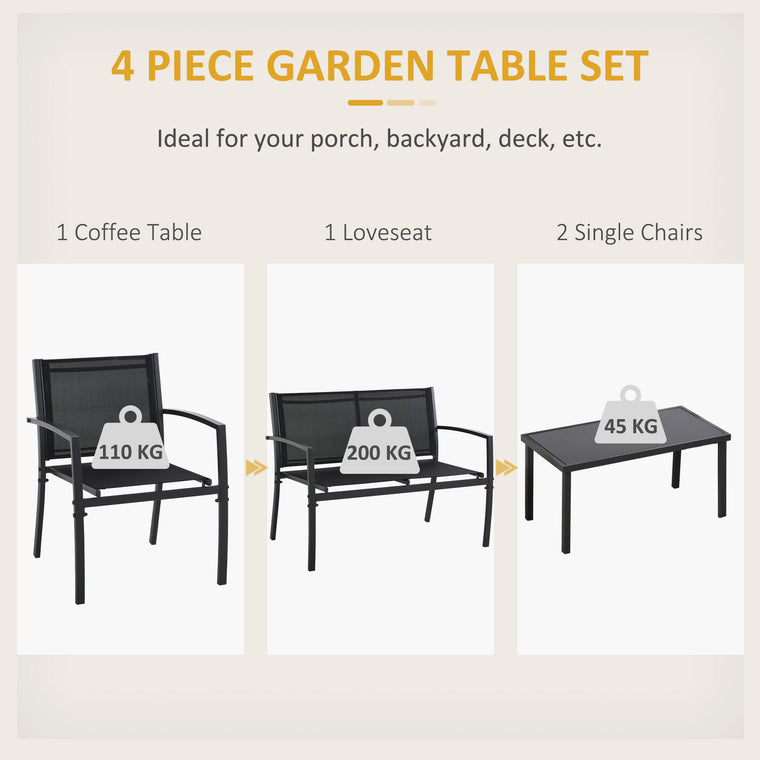 4-Piece Furniture Set with Glass Table and Mesh Seats