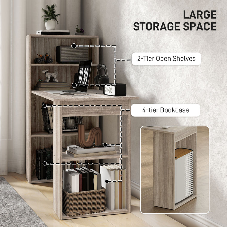 Computer Desk with Bookshelf Storage - Oak