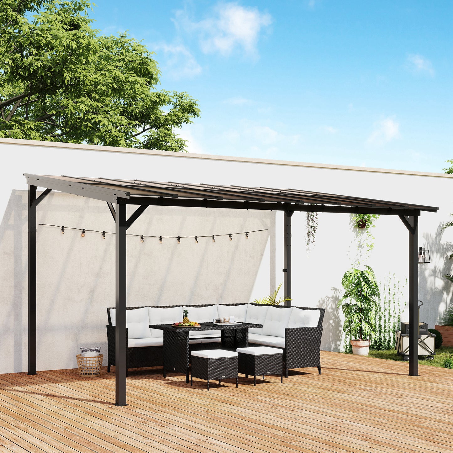Hardtop Gazebo Wall-Mounted / Free Standing Outdoor Pergola with UPF 50+ & Waterproof Polycarbonate Roof