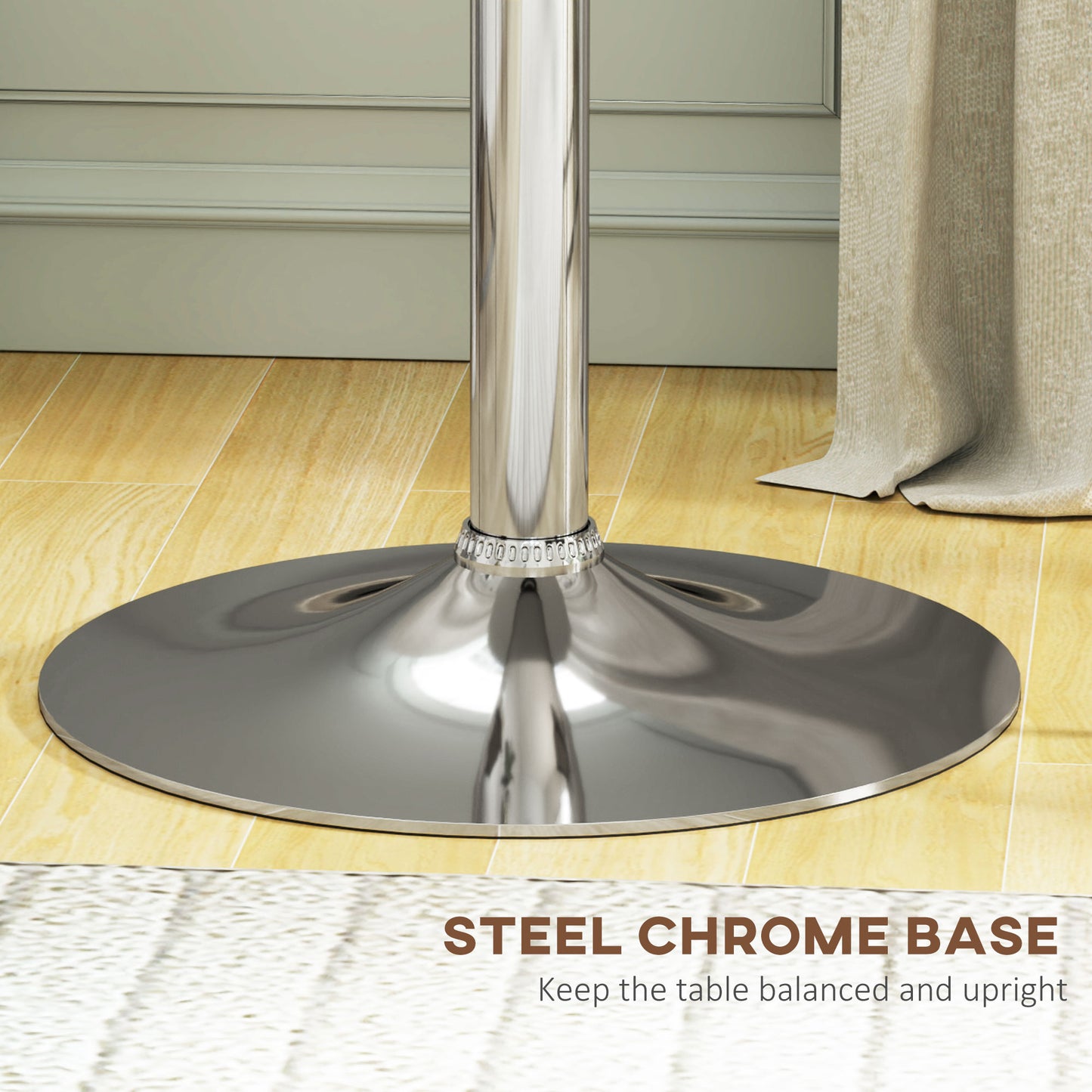Modern Round Bar Table Adjustment Height Home Pub Bistro Desk Faux Leather Covered Wooden Top Chrome Base White