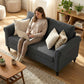 Vintage Loveseat, Upholstered Love Seat Furniture, Chenille-feel Fabric 2 Seater Sofa Couch with Rolled Arms, Gourd-Shaped Rubber Wood Legs for Living Room, Dark Grey