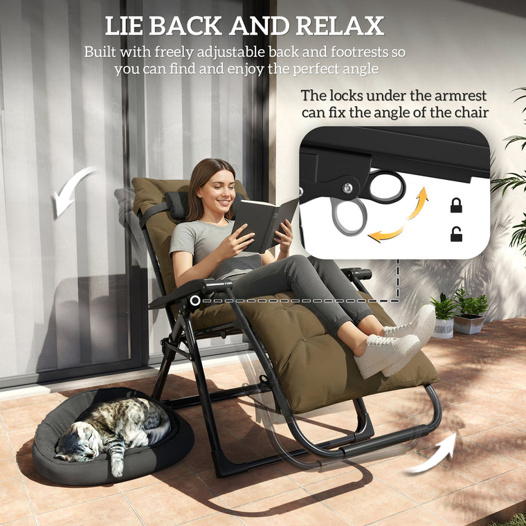 Folding Zero Gravity Sun Lounger with Cushion & Headrest