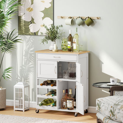 Rolling Kitchen Island with Wine Rack - White