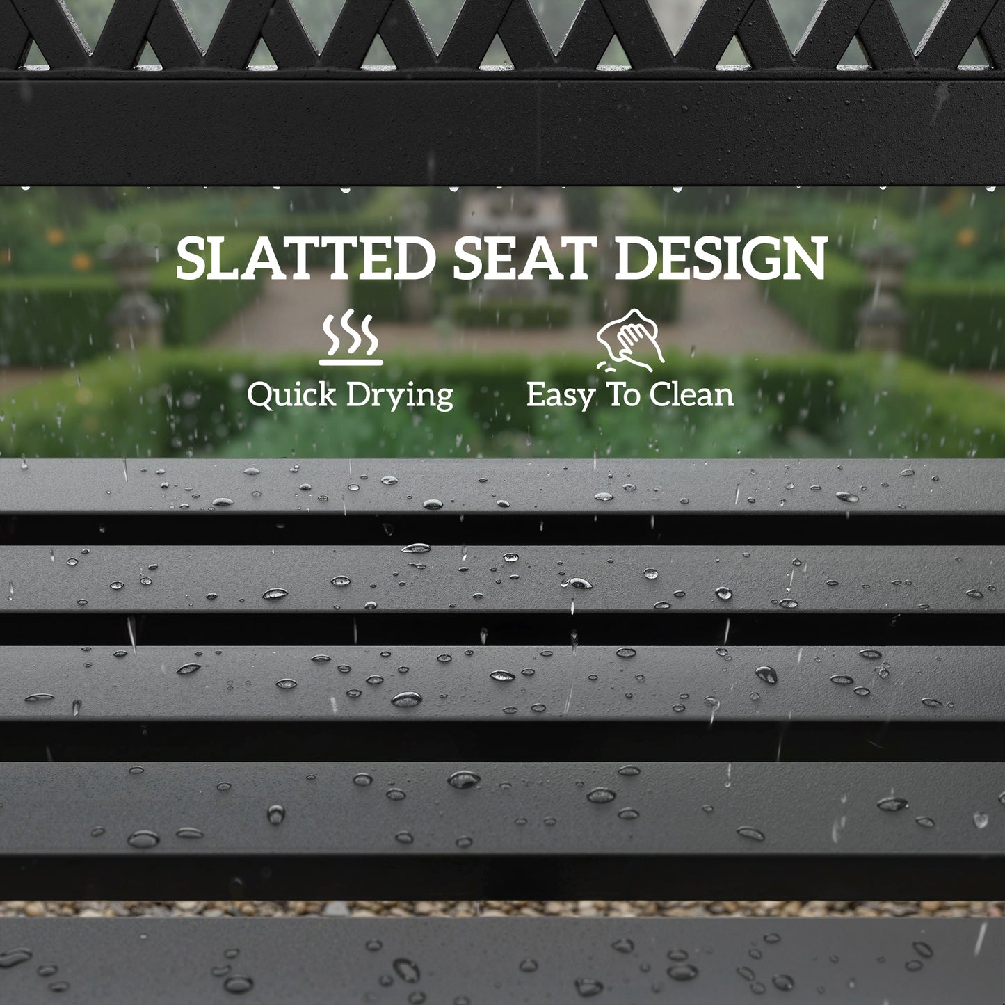 Outdoor Bench with Floral Backrest 2 Seater Garden Bench with Armrests for Yard Park Balcony Black