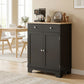 Sideboard Buffet Cabinet with Storage, 27" Kitchen Cabinet with Adjustable Shelf, 2 Drawers and 2 Doors, Coffee Bar Cabinet with Rubberwood Tabletop, Black