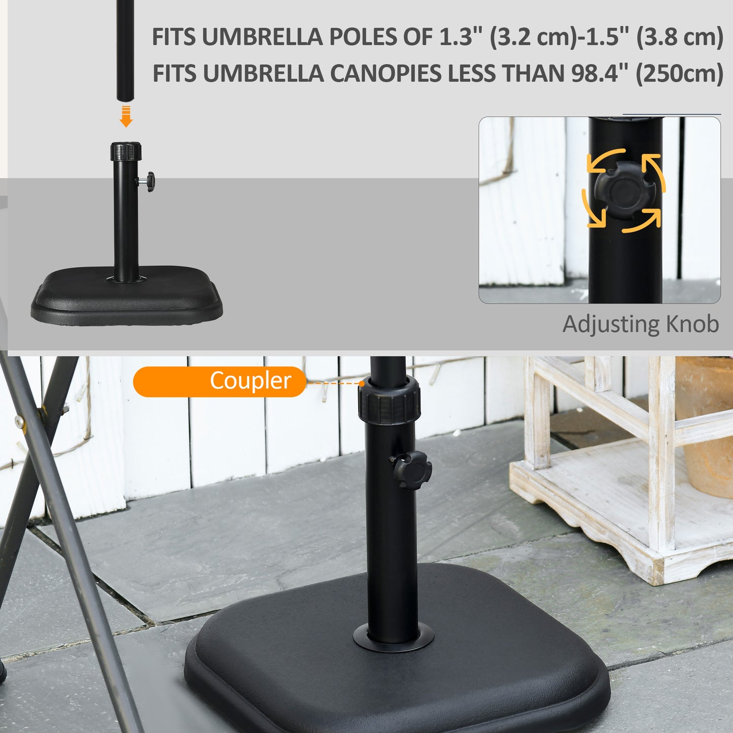 Patio Umbrella Base, 24 lb Heavy Duty Concrete Umbrella Stand, Market Table Umbrella Base Holder for Outdoor, Black