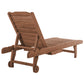 Wooden Outdoor Lounge Chair, Adjustable Patio Outdoor Chaise Recliner Garden Furniture, Tanning Chair with Pull-out Tray and 2 Wheels, Brown