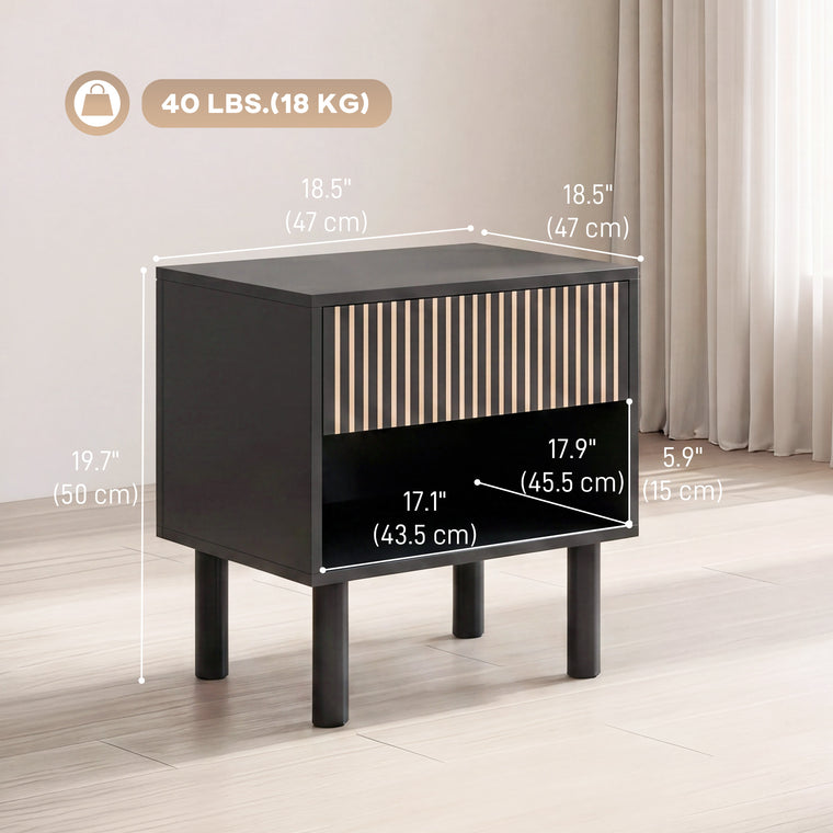 Bedside Table with Drawer and Open Shelf - Black
