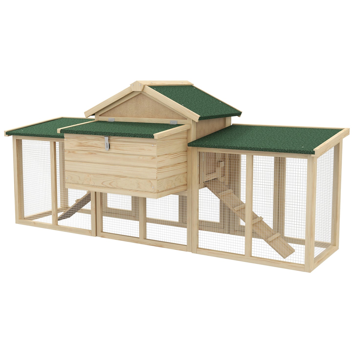 Wooden Chicken Coop, Outdoor Backyard Garden Large Rabbit Hutch with Nesting Box, Run, Ramp, Drawer