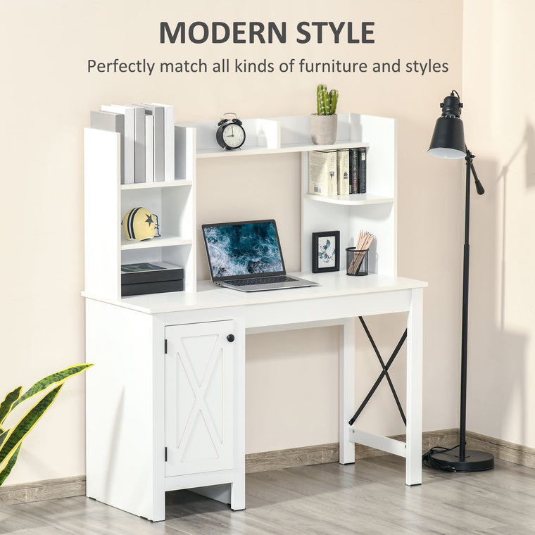 47" Computer Desk with Open Shelves & Cabinet - White