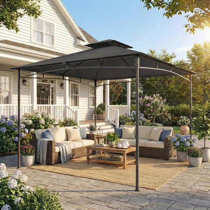 10' x 10' Dark Grey Soft-Top Gazebo with 2-Tier Roof