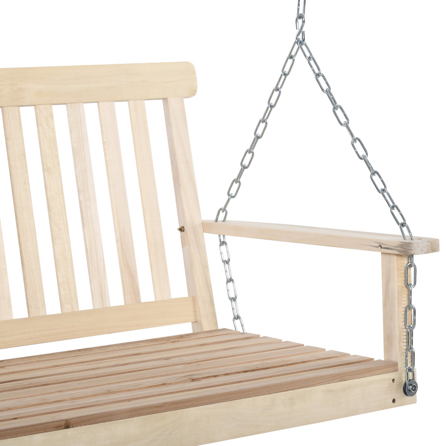 2-Seater Patio Swing Chair, Fir Wooden Porch Swing with Slatted Design, Hanging Chains for Outdoor, Garden, Black