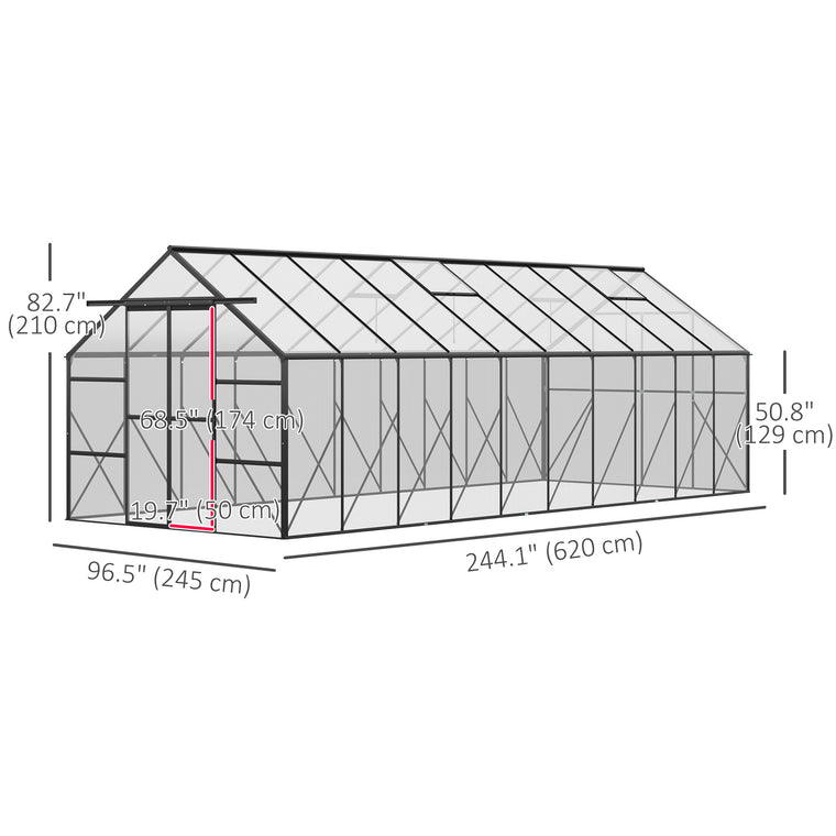 20' x 8' x 6.9' Clear Aluminum Greenhouse with Roof Vent