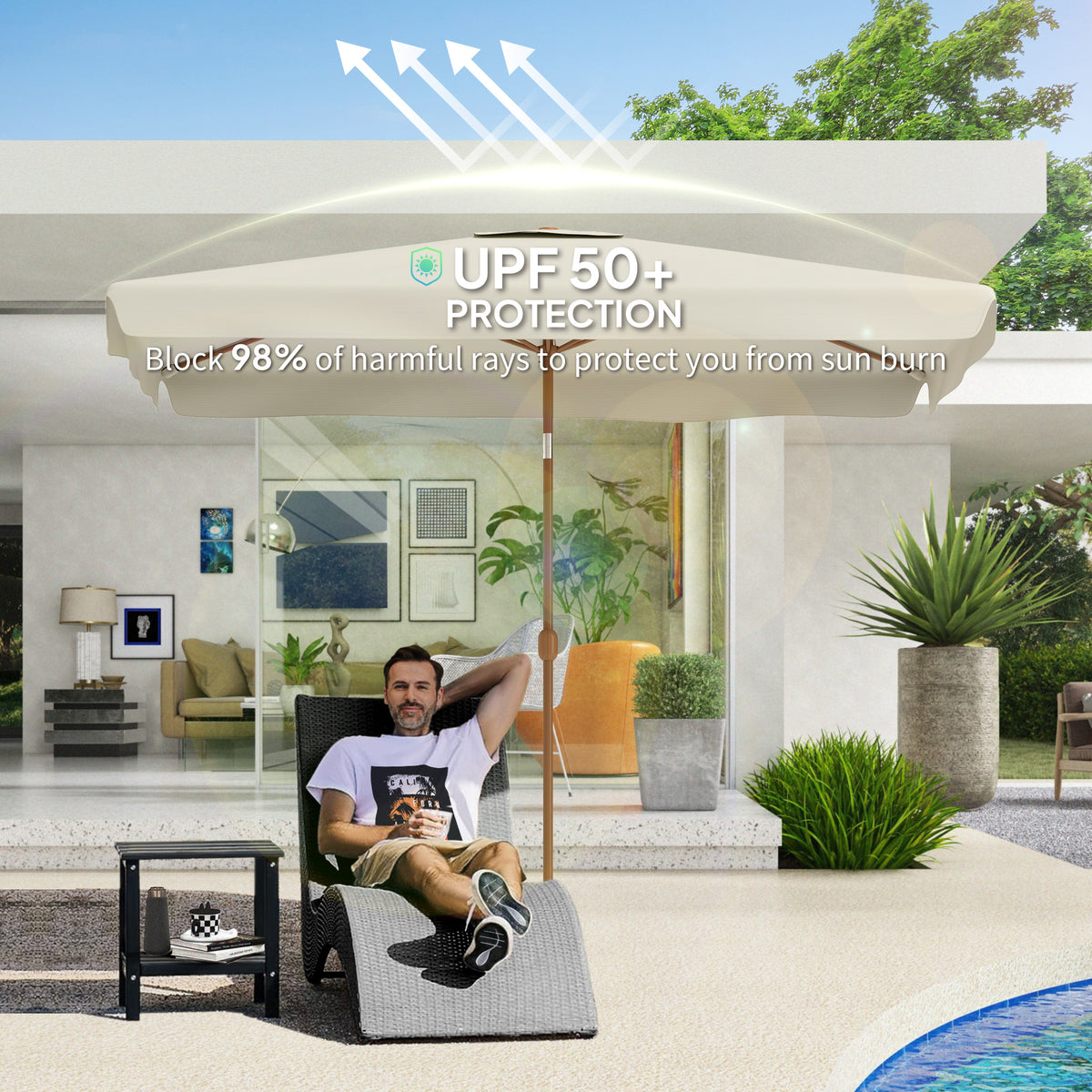 Patio Umbrella 118.1" x 78.7" Outdoor Parasol UV50+ Protection in Beige