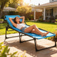 Outdoor Folding Lounge Chair, 4-Level Adjustable Chaise Lounge with Headrest, Tanning Chair Beach Bed, Reclining Lounger Cot for Camping, Hiking, Backyard, Sky Blue