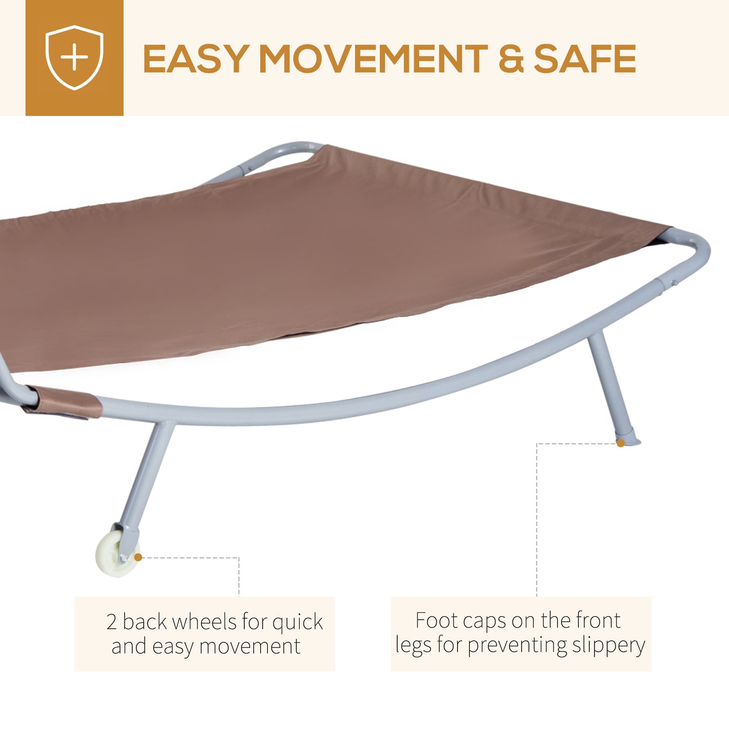 79" Outdoor Lounge Chair with Canopy, Double Chaise Lounger Hammock Bed w/ Pillow and Wheels, Brown