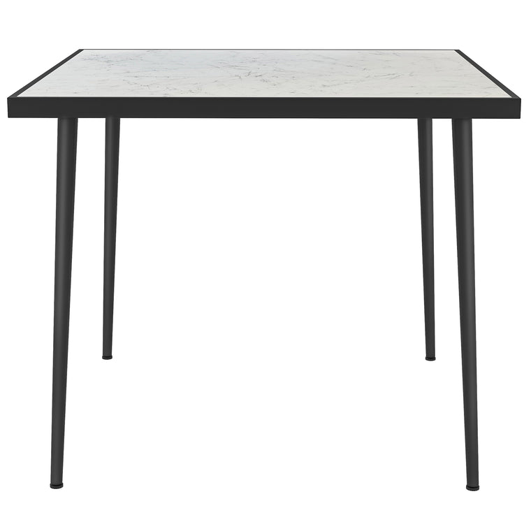 Square Dining Table for 4 with Marble-Effect Glass Top
