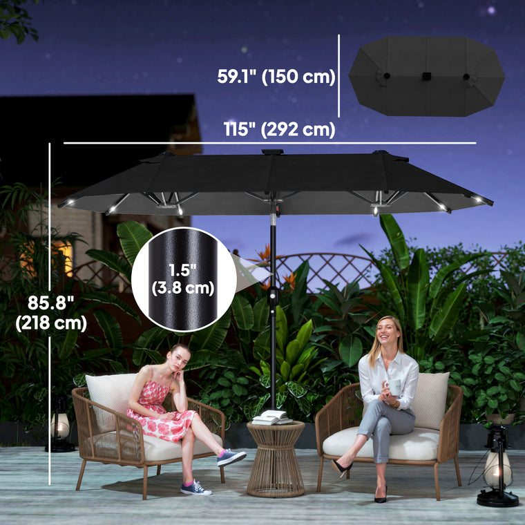 10ft Dark Grey Double-Sided Umbrella with 35 LED Lights