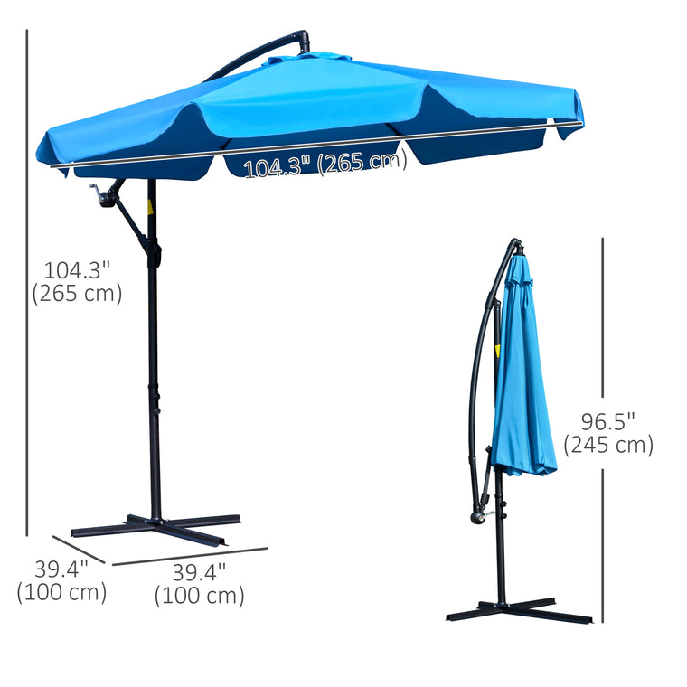 9FT Blue Cantilever Umbrella with Cross Base & 8 Ribs