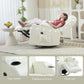 Swivel Massage Recliner Sofa, Overstuffed Manual Reclining Sofa, PU Leather Rocking Chair with Side Pockets, Cup Holders, for Living Room, Nursery, Cream White