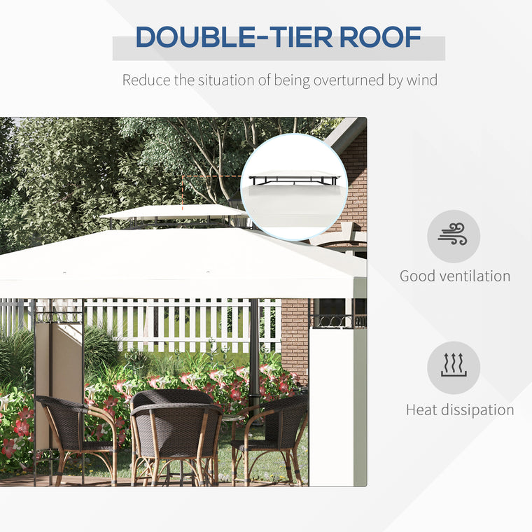 10' x 13' White Double Roof Patio Gazebo with Screen Corners
