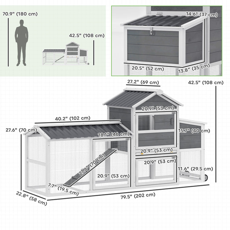 80" Wood Chicken Coop with Wheels and Nesting Box