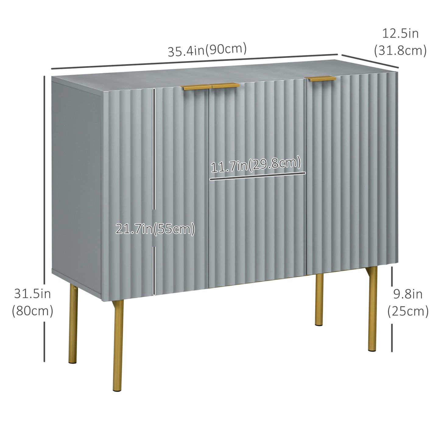 Modern Storage Cabinet Sideboard Buffet Cabinet with Gold Legs for Living Room Dining Room Hallway Grey