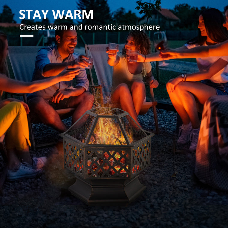 Bronze 24.5" Wood-Burning Fire Pit with Mesh Lid