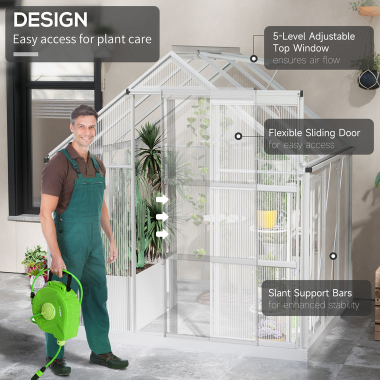 Silver Polycarbonate Walk-In Greenhouse with Aluminum Frame