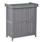 Wooden Garden Tool Storage Shed Kit with Hinged Roof, 2-Tier Shelves and Double Doors, 74x43x88cm, Dark Grey