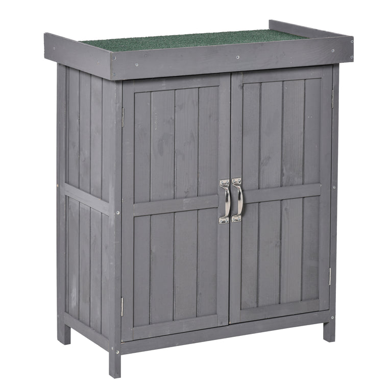 Wood Storage Shed with Double Doors and Tiered Shelves