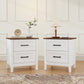 Farmhouse Nightstand Set of 2, Bedside Tables with 2 Drawers, Wood-Effect Top, White