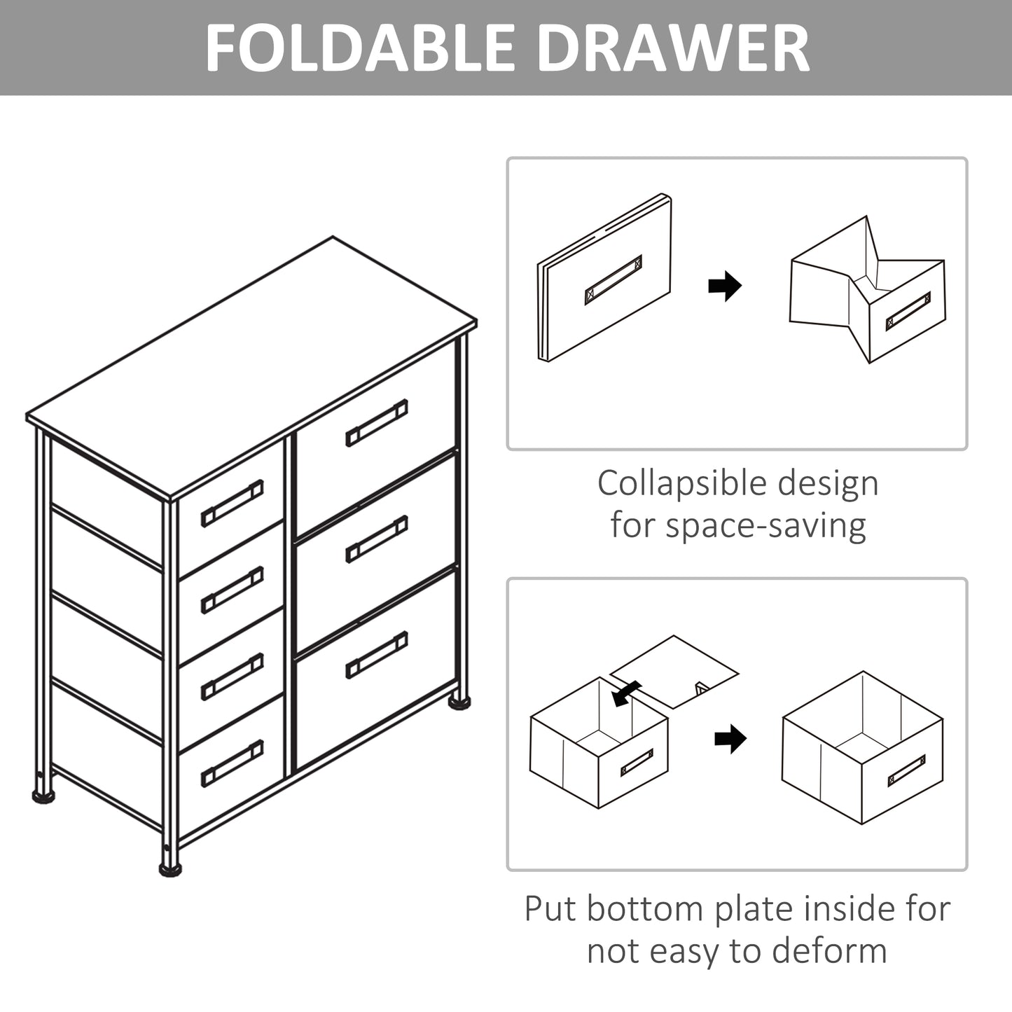 Dresser with 7 Drawers, Chest of Drawers with Metal Frame, Fabric Dresser for Living Room, Light Grey