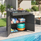 Wicker Outdoor Storage Cabinet with 2 Doors and Drawers, 2-Tier Shelf Rattan Patio Storage Cabinet, Dark Grey