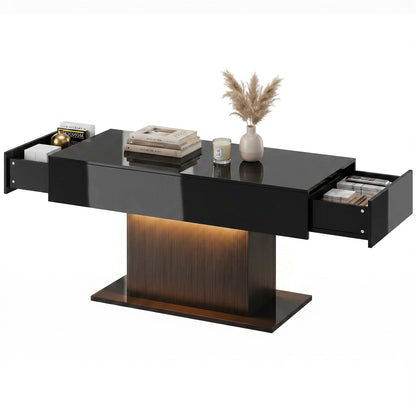 LED Coffee Table with 2 Drawers and Remote - Black