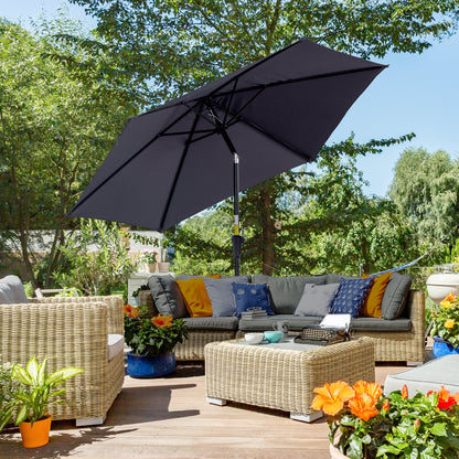 8.5FT Grey Round Garden Parasol with 6 Ribs & Crank Handle