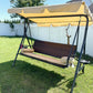 Outdoor 3-Seat Porch Swing with Canopy, Rattan Seat, Removable Cushion, Pillows and Steel Frame