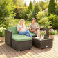 3 Pieces Patio Furniture Set with Cushions, Outdoor PE Rattan Wicker Conversation Corner Sofa Set, Light Green