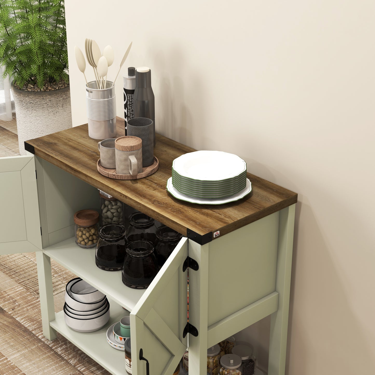 Farmhouse Kitchen Storage Cabinet, Free Standing Sideboard Console Table with Barn Doors, Bottom Shelf, White