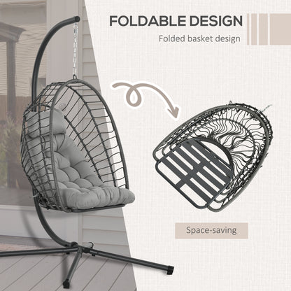 Wicker Rattan Hanging Egg Chair with Stand and Thick Cushion