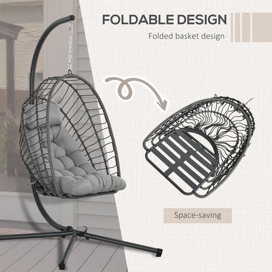 Wicker Rattan Hanging Egg Chair with Stand and Thick Cushion
