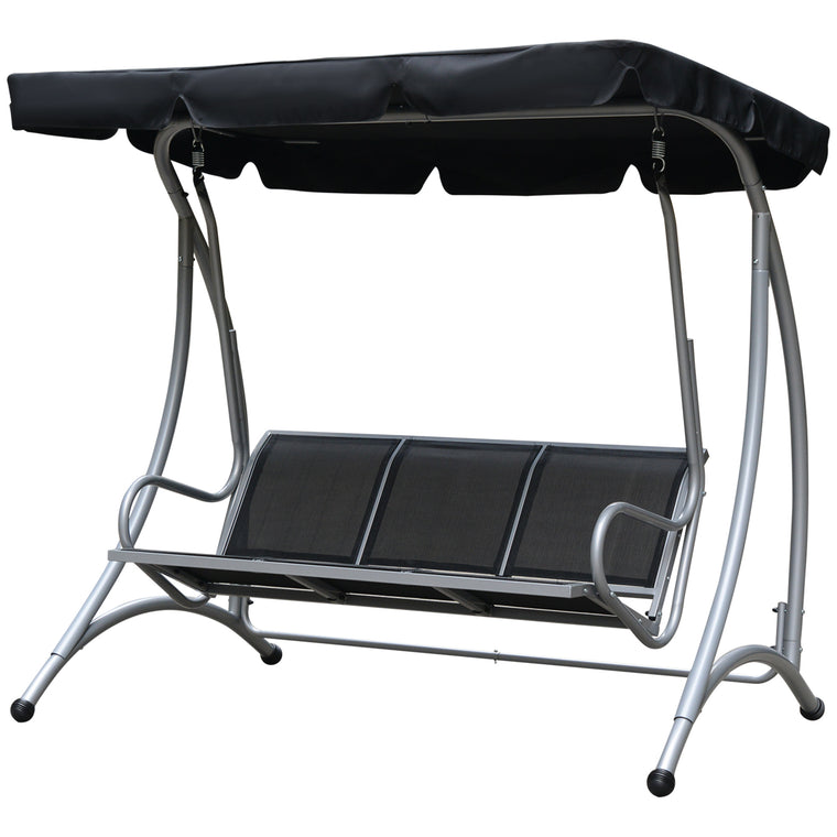 Black 3-Seater Outdoor Swing Bench with Adjustable Canopy