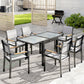 Extendable Patio Dining Table, Tempered Glass Aluminum Outdoor Table for Garden Lawn Backyard, Clear