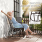 Double Patio Glider Chair with Glass Top Center Table, Outdoor Glider Loveseat with High Back, All Weather Breathable Mesh Fabric for Garden, Backyard, Deck, Grey
