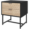Bedside Table with 2 Drawers and Steel Frame - Black and Oak