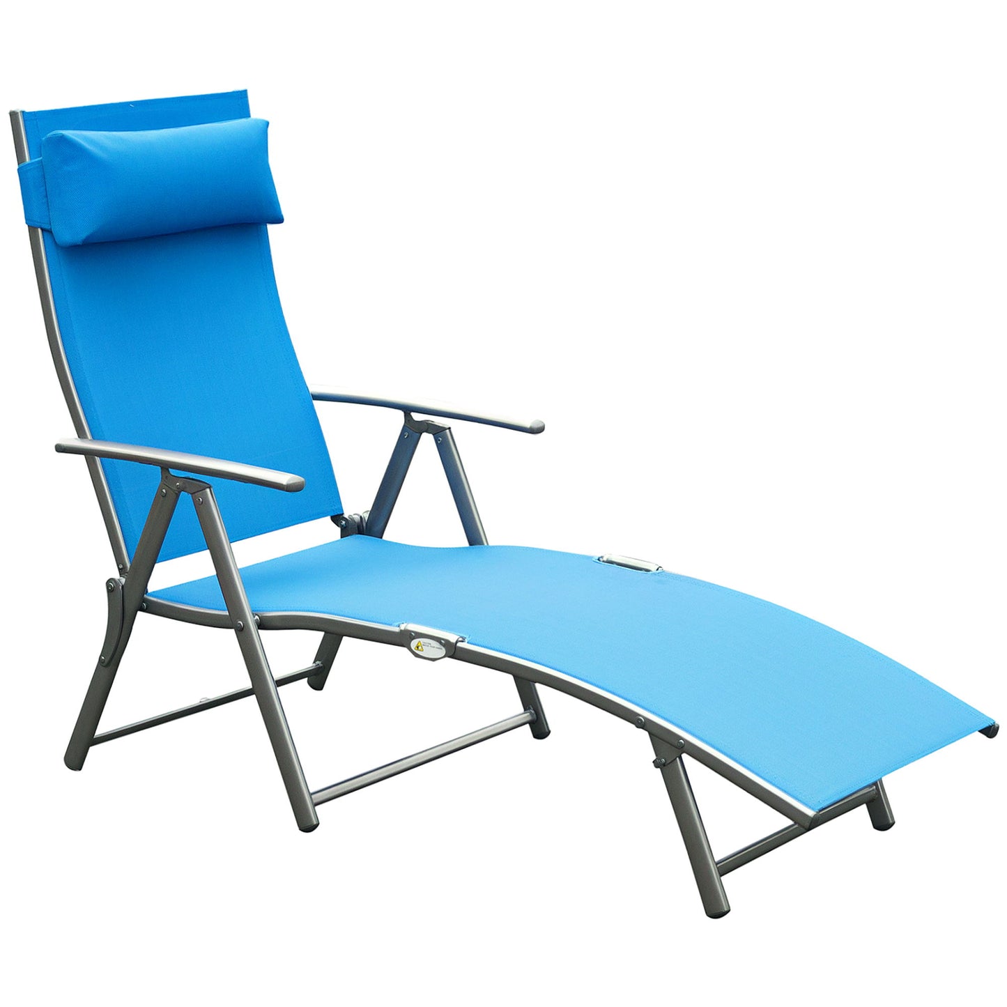 Heavy-duty Adjustable Folding Reclining Chair Outdoor Sun Lounger Patio Chaise Lounge Garden Beach Gravity Lounge with Pillow, 7 Adjustable Backrest Positions, Blue